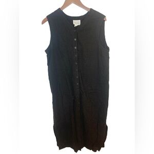 Vintage Eileen Fisher Linen Blend Maxi Dress M/L Black Full Button Sleeveless